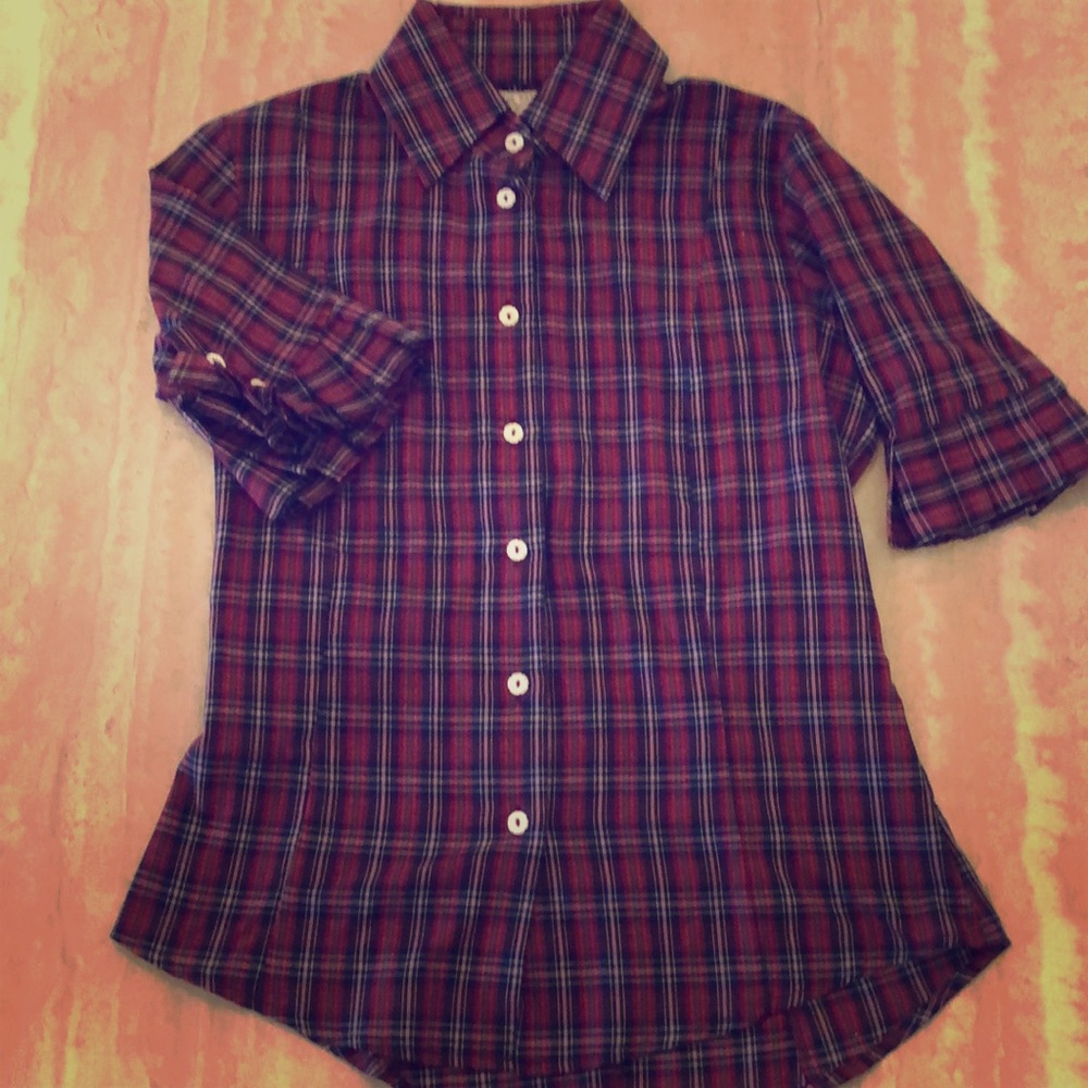 Anthropologie Tartan button down shirt.
